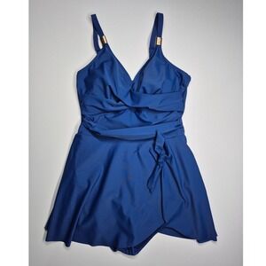 Blooming Jelly Blue Ruched Swim Dress One Piece Swimsuit Size M NWT